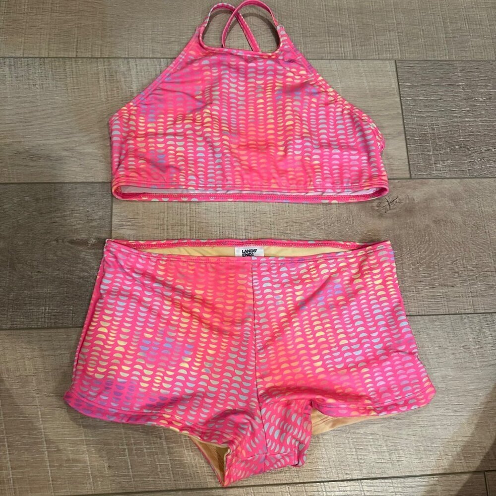 LANDS END GIRLS NWOT PINK 2 PIECE SWIM SUIT SIZE 14 BOY SHORT